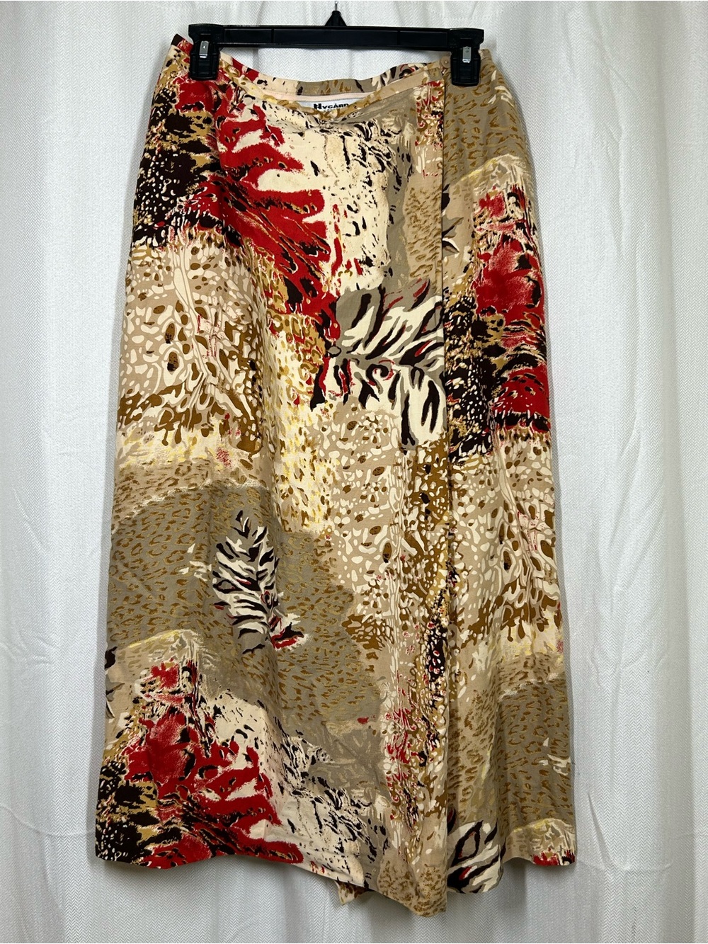 Nygard Collection Skirt Silk Linen Blend Brown Reds Foliage Print Size 10 Lined